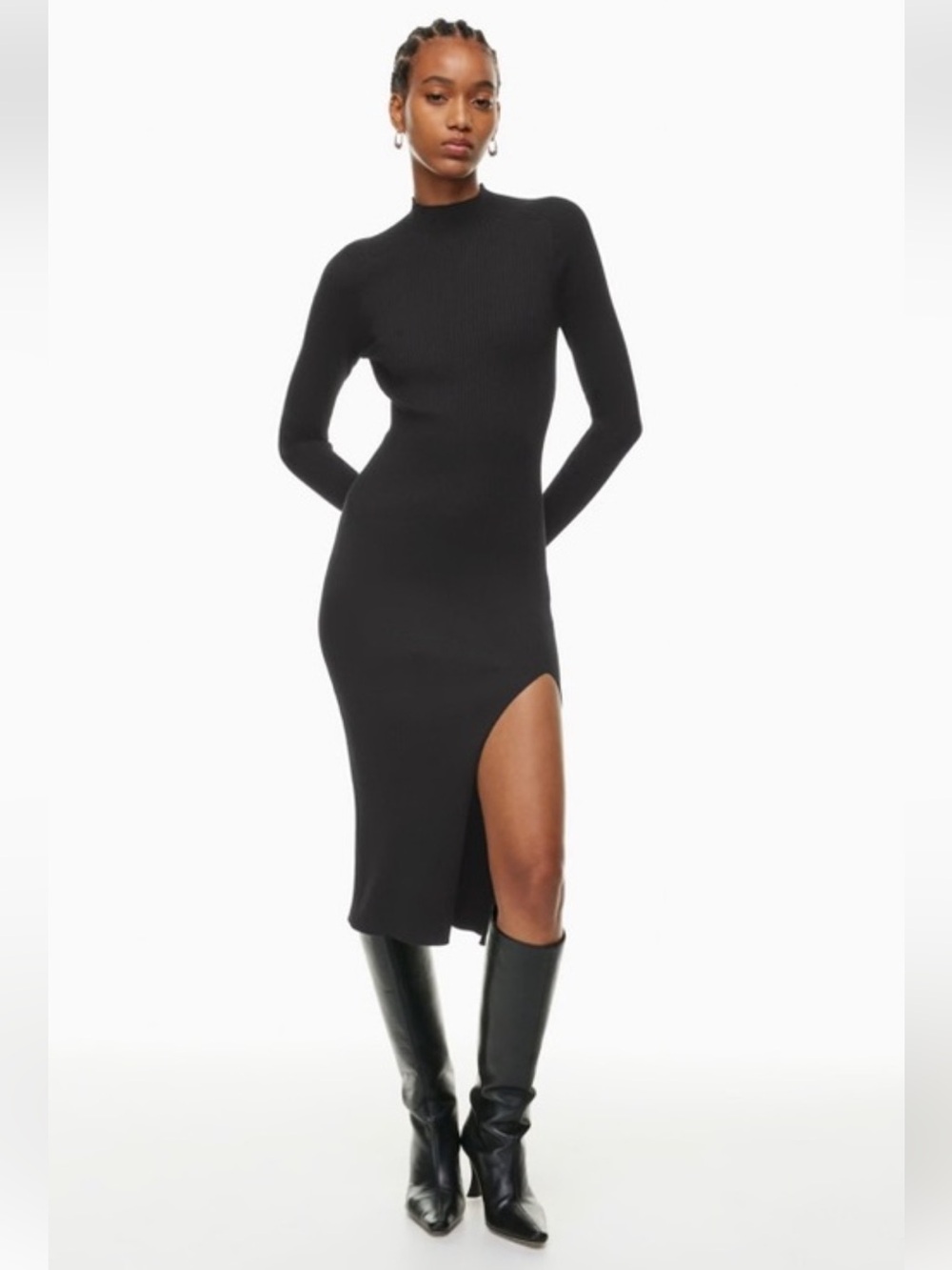 Aritzia Wilfred Alchemy black ribbed minimalist chic sweater dress EUC size L
